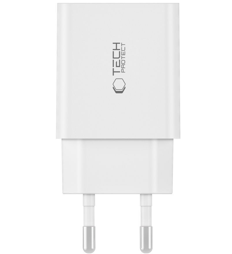 Nettlader med USB-C-kabel Tech-Protect C35W, 35W, 3A, 2 x USB-C, hvit