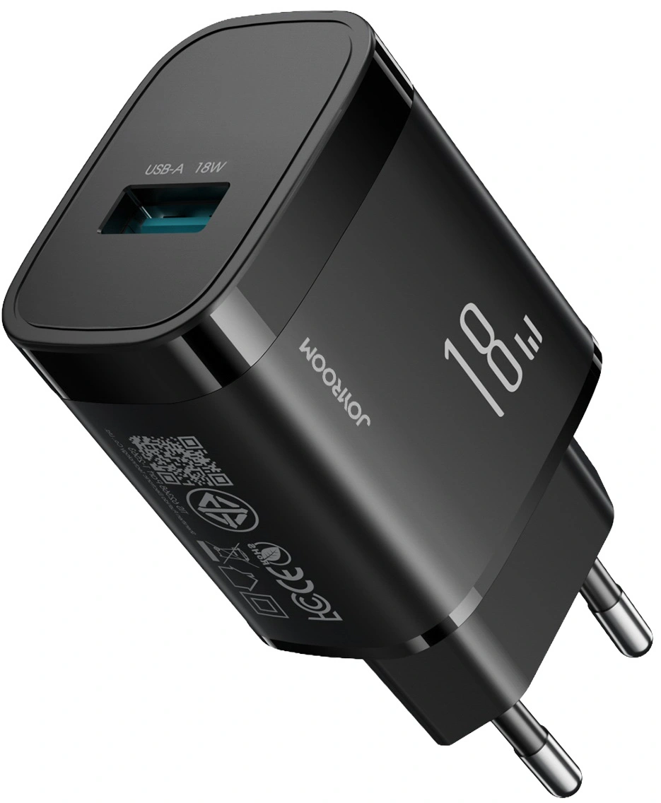 Nettlader med USB-C-kabel Joyroom JR-TF4, 18W, 3A, 1 x USB-A, Svart
