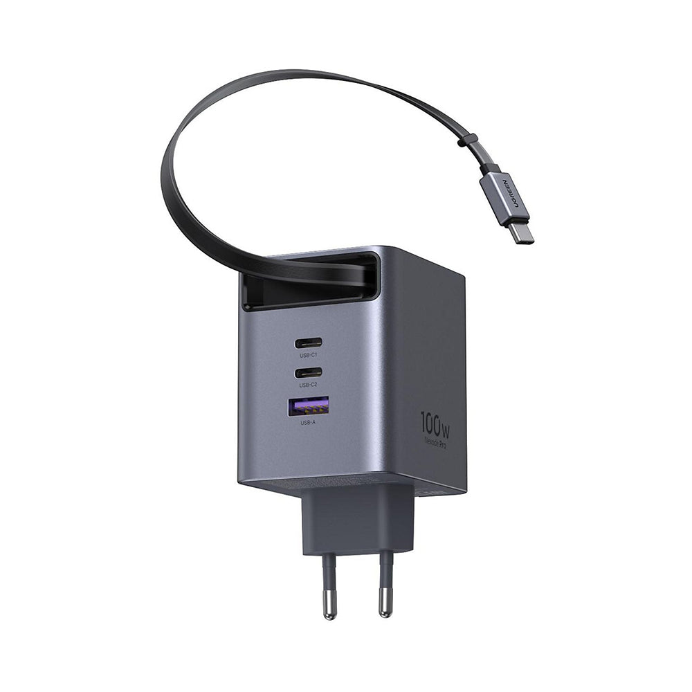 Nettlader med USB-C-kabel UGREEN X616 (65828), 100W, 5A, 1 x USB-A - 3 x USB-C, Grå