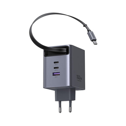 Nettlader med USB-C-kabel UGREEN X616 (65828), 100W, 5A, 1 x USB-A - 3 x USB-C, Grå