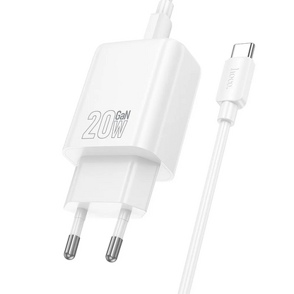 Nettlader med Lightning-kabel HOCO N60, 20W, 3A, 1 x USB-C, Hvit