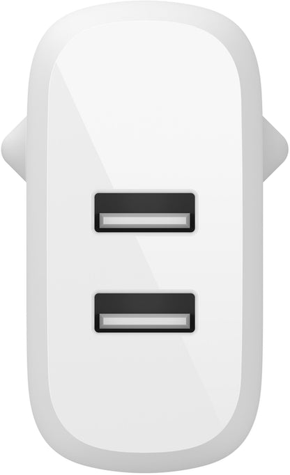 Nettlader med USB-C-kabel Belkin BoostCharge Dual, 24W, 2,4A, 2 x USB-A, hvit WCE001vf1MWH