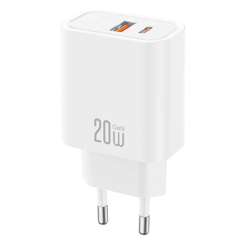 Nettlader med USB-C-kabel XO Design CE40, 20W, 3A, 1 x USB-A - 1 x USB-C, Hvit