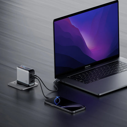 Nettlader med USB-C-kabel Cuktech AD1204U Display, 120W, 6A, 1 x USB-A - 2 x USB-C, Sølv
