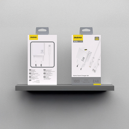 Nettlader med Lightning-kabel Dudao A23LEU, 30W, 2.4A, 1 x USB-A, hvit