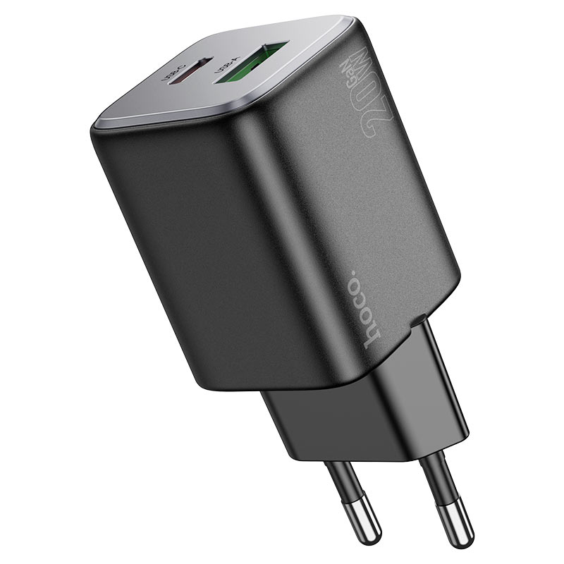 Nettlader med Lightning-kabel HOCO N41, 20W, 3A, 1 x USB-A - 1 x USB-C, Svart