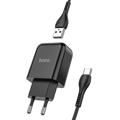 Nettlader med USB-C-kabel HOCO N2, 10W, 2A, 1 x USB-A, Svart