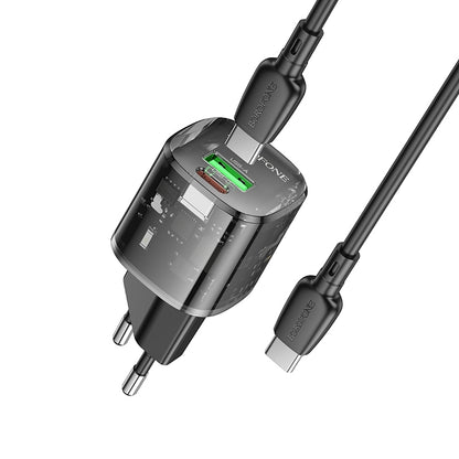 Nettlader med USB-C-kabel Borofone BN17 Sunlight, 20W, 3A, 1 x USB-A - 1 x USB-C, Svart