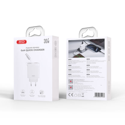 Nettlader med USB-C-kabel XO Design CE31, 30W, 3A, 1 x USB-A - 1 x USB-C, Hvit