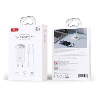 Nettlader med USB-C-kabel XO Design CE21, 30W, 3A, 1 x USB-A - 1 x USB-C, Hvit