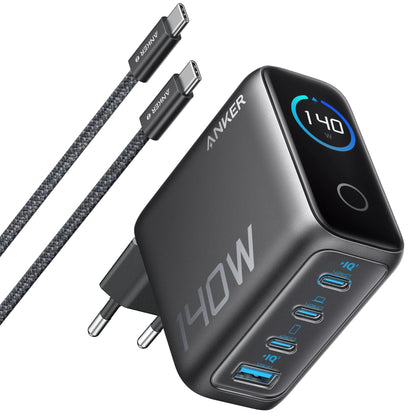 Nettlader med USB-C-kabel Anker Zolo, 140W, 5A, 1 x USB-A - 3 x USB-C, Svart B2697GZ1