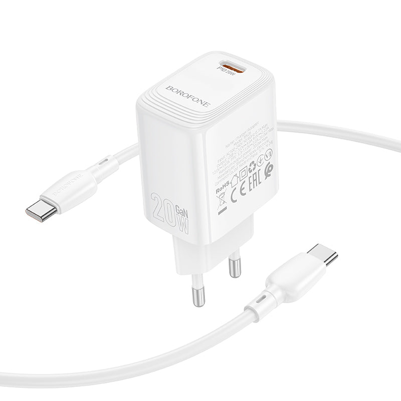 Nettlader med USB-C-kabel Borofone BN26 Fuente, 20W, 3A, 1 x USB-C, Hvit