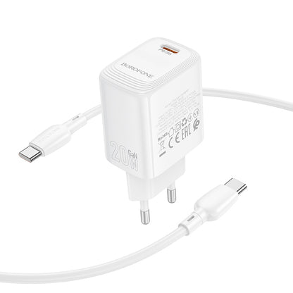 Nettlader med USB-C-kabel Borofone BN26 Fuente, 20W, 3A, 1 x USB-C, Hvit