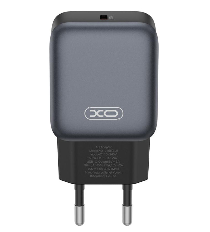 Nettlader med USB-C-kabel XO Design L155, 30W, 3A, 1 x USB-C, Svart