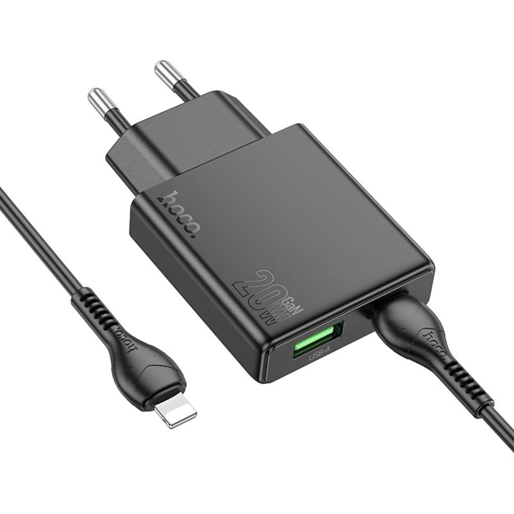 Nettlader med Lightning-kabel HOCO N38, 20W, 3A, 1 x USB-A - 1 x USB-C, Svart