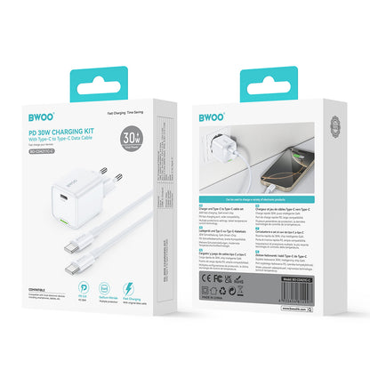 Nettlader med USB-C-kabel BWOO CDA211, 30W, 3A, 1 x USB-C, Hvit