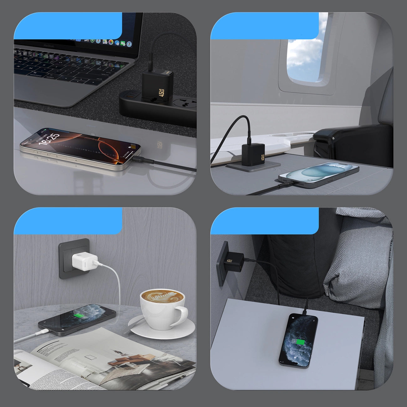 Nettlader med USB-C-kabel Dudao A28C, 45W, 3A, 1 x USB-C, Svart