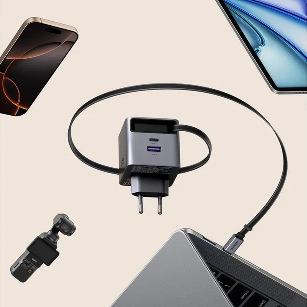 Nettlader med USB-C-kabel UGREEN X615, 65W, 3A, 1 x USB-A - 1 x USB-C, Grå