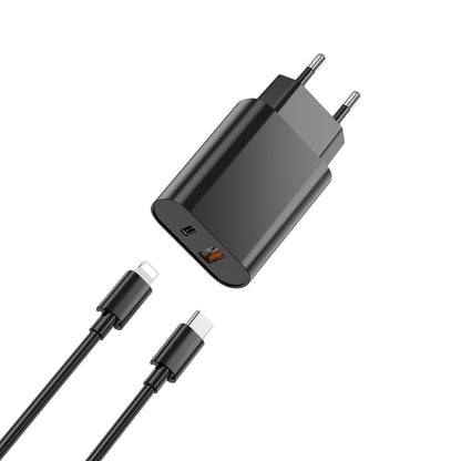 Nettlader med Lightning-kabel WiWu Wi-U002, 20W, 3A, 1 x USB-A - 1 x USB-C, Svart