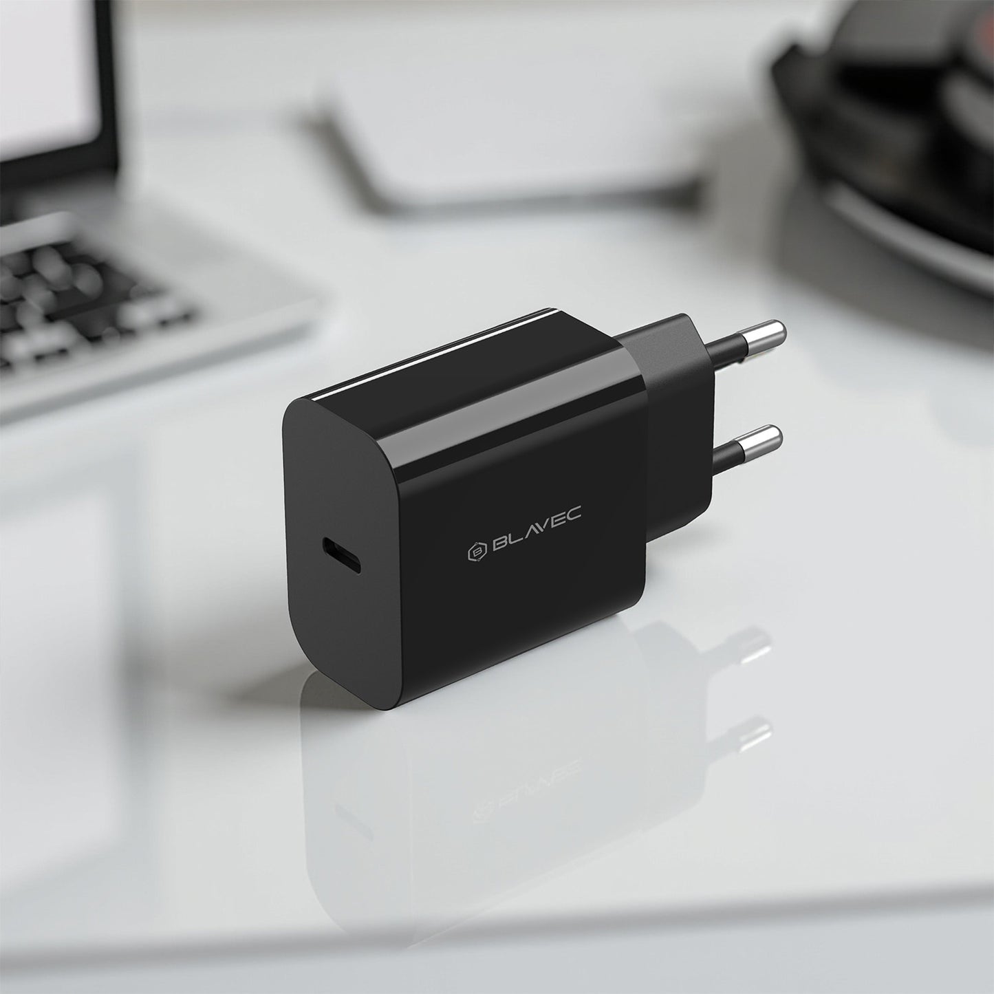 Nettlader med USB-C-kabel Blavec BC-7, 45W, 3A, 1 x USB-C, Svart