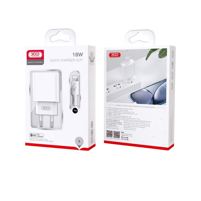 Nettlader med USB-C-kabel XO Design CE02D, 18W, 3A, 1 x USB-A, Hvit