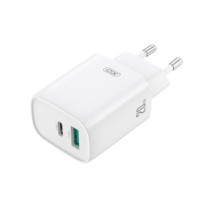 Nettlader med USB-C-kabel XO Design CE29, 20W, 3A, 1 x USB-A - 1 x USB-C, Hvit
