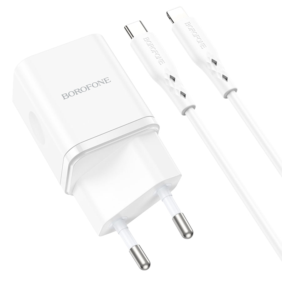 Nettlader med Lightning-kabel Borofone BN7, 20W, 3A, 1 x USB-A - 1 x USB-C, Hvit