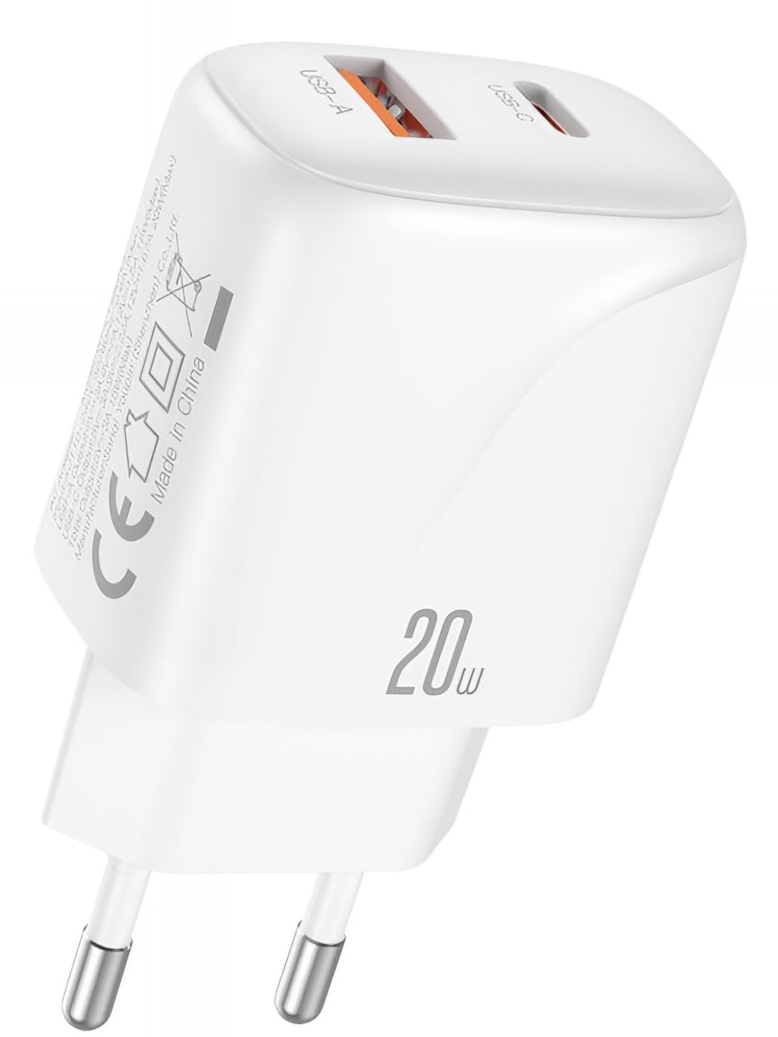 Nettlader med USB-C-kabel XO Design L158, 20W, 3A, 1 x USB-A - 1 x USB-C, Hvit