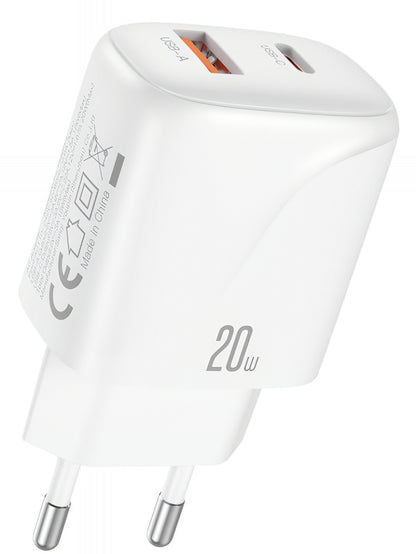 Nettlader med USB-C-kabel XO Design L158, 20W, 3A, 1 x USB-A - 1 x USB-C, Hvit