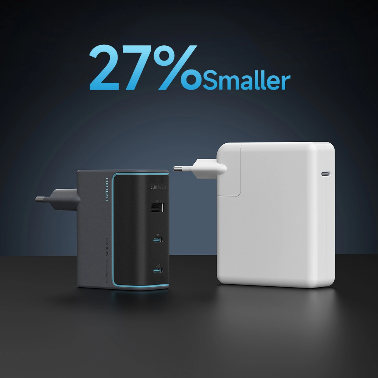 Nettlader med USB-C-kabel Cuktech, 100W, 5A, 1 x USB-A - 2 x USB-C, Grå CUKAD1003EUG