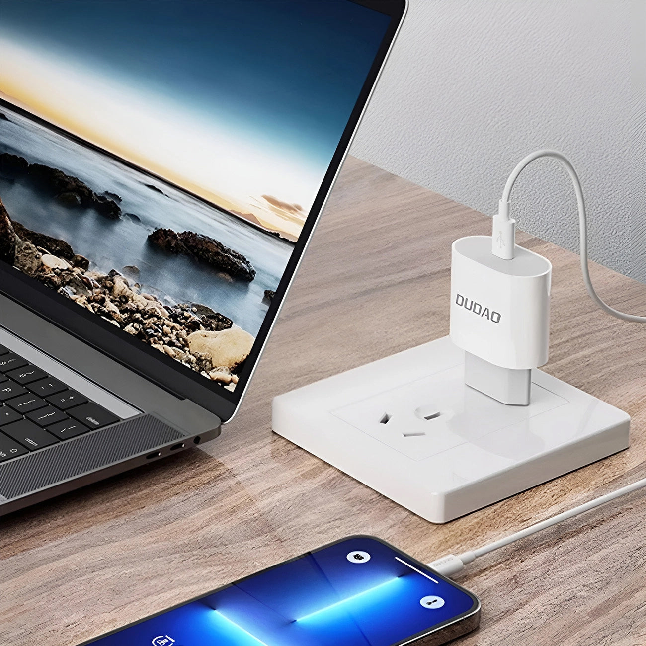 Nettlader med USB-C-kabel Dudao A14EUC, 20W, 3A, 1 x USB-C, Svart