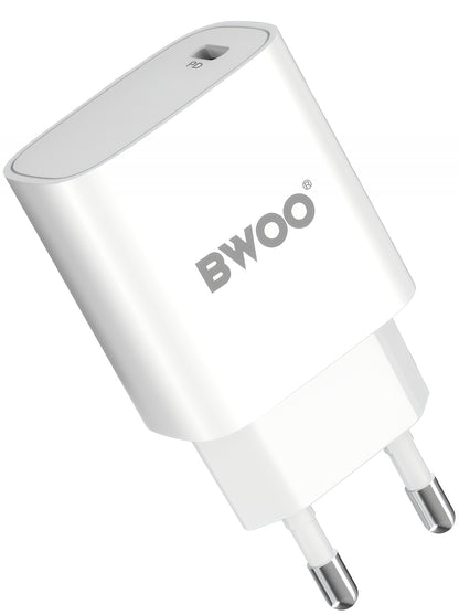 Nettlader med Lightning-kabel BWOO CDA159, 20W, 3A, 1 x USB-C, Hvit
