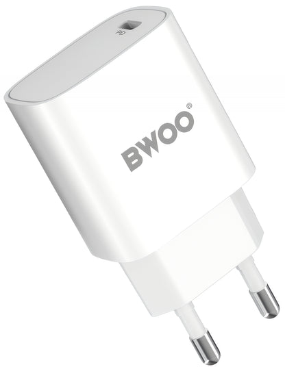 Nettlader med USB-C-kabel BWOO CDA159, 20W, 3A, 1 x USB-C, Hvit