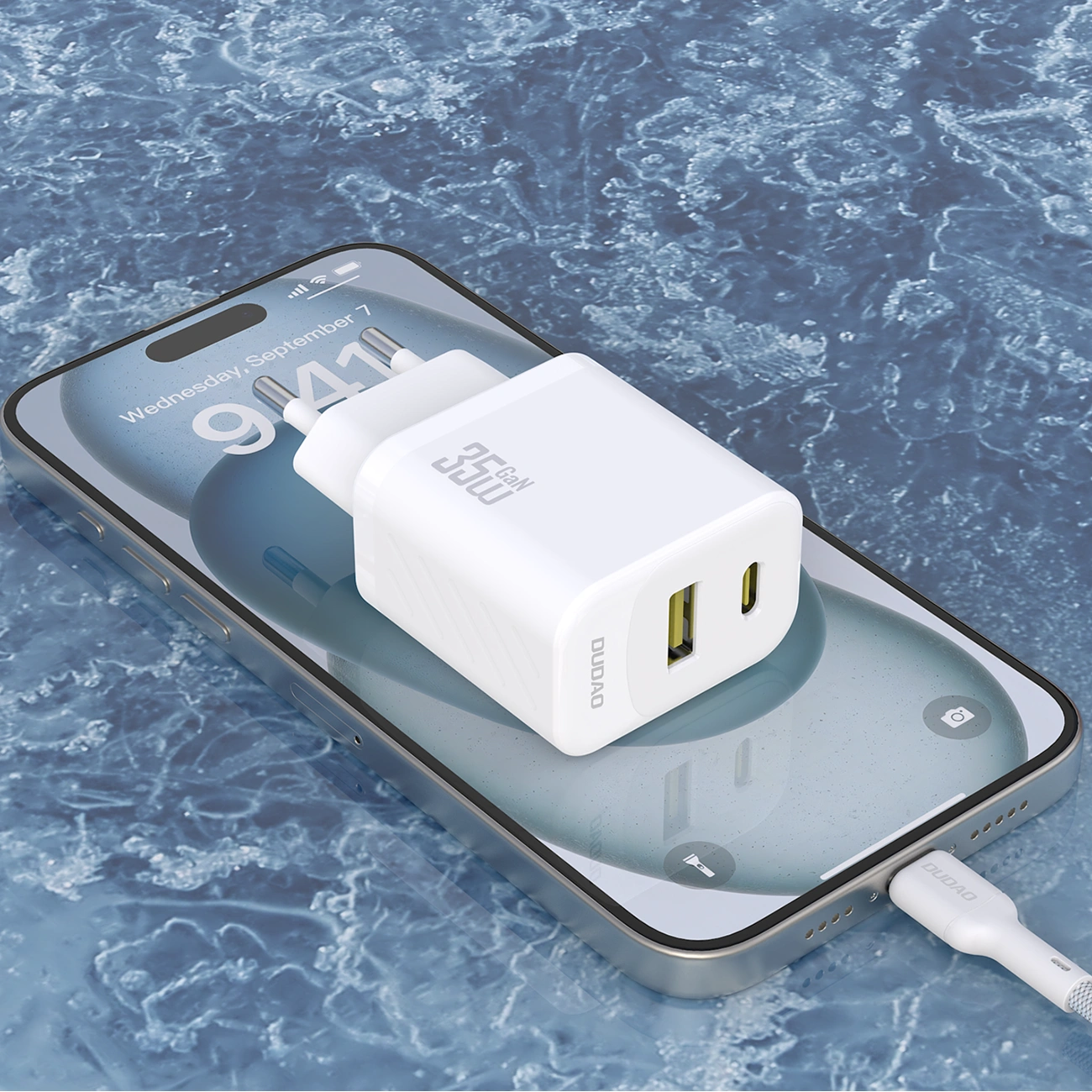 Nettlader med USB-C-kabel Dudao A27Max, 35W, 1 x USB-A - 1 x USB-C, Hvit