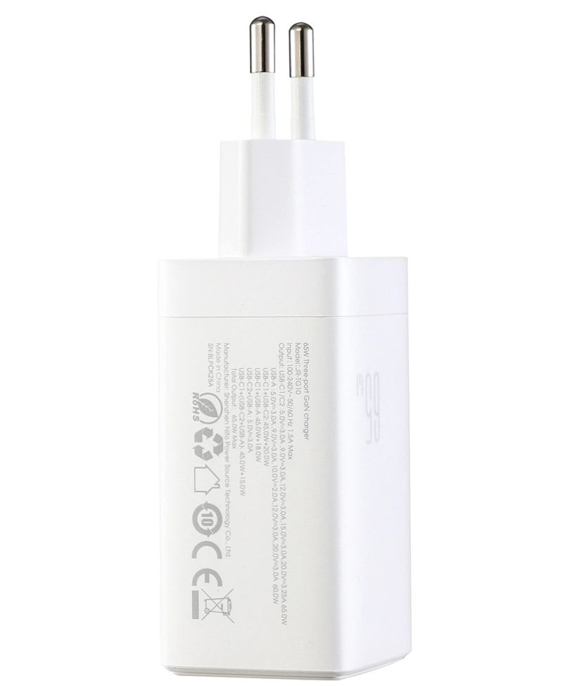 Nettlader med USB-C-kabel Joyroom JR-TG10, 65W, 3.25A, 1 x USB-A - 2 x USB-C, Hvit