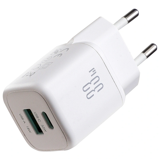 Nettlader med Lightning-kabel Joyroom JR-TG7, 33W, 3A, 1 x USB-A - 1 x USB-C, Hvit