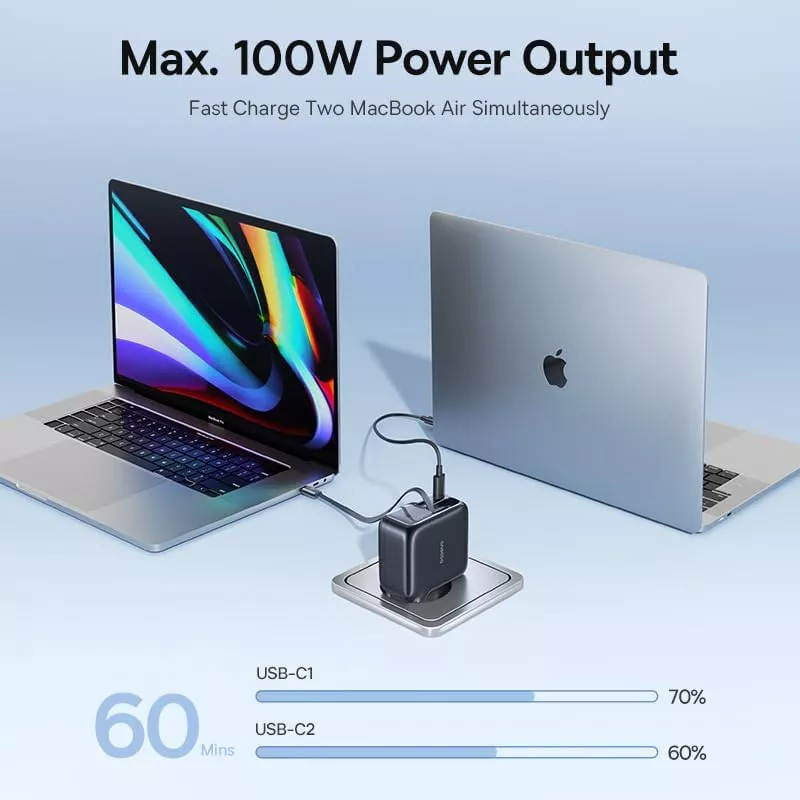 Nettlader med USB-C-kabel Baseus EnerCore CJ11, 100W, 1 x USB-A - 2 x USB-C, Svart E0120M00
