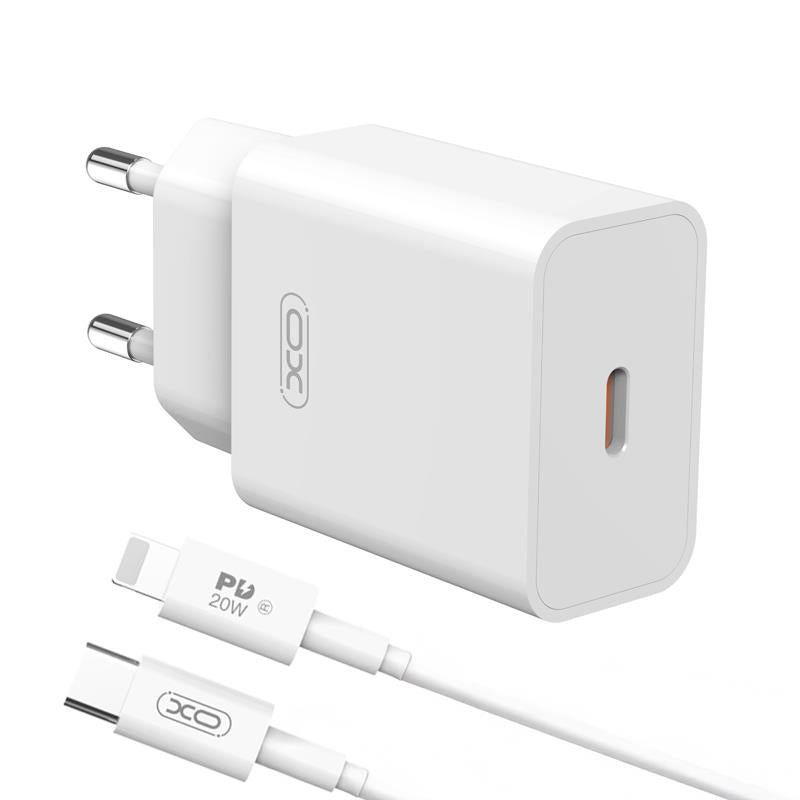 Nettlader med Lightning-kabel XO Design L126, 20W, 3A, 1 x USB-C, hvit