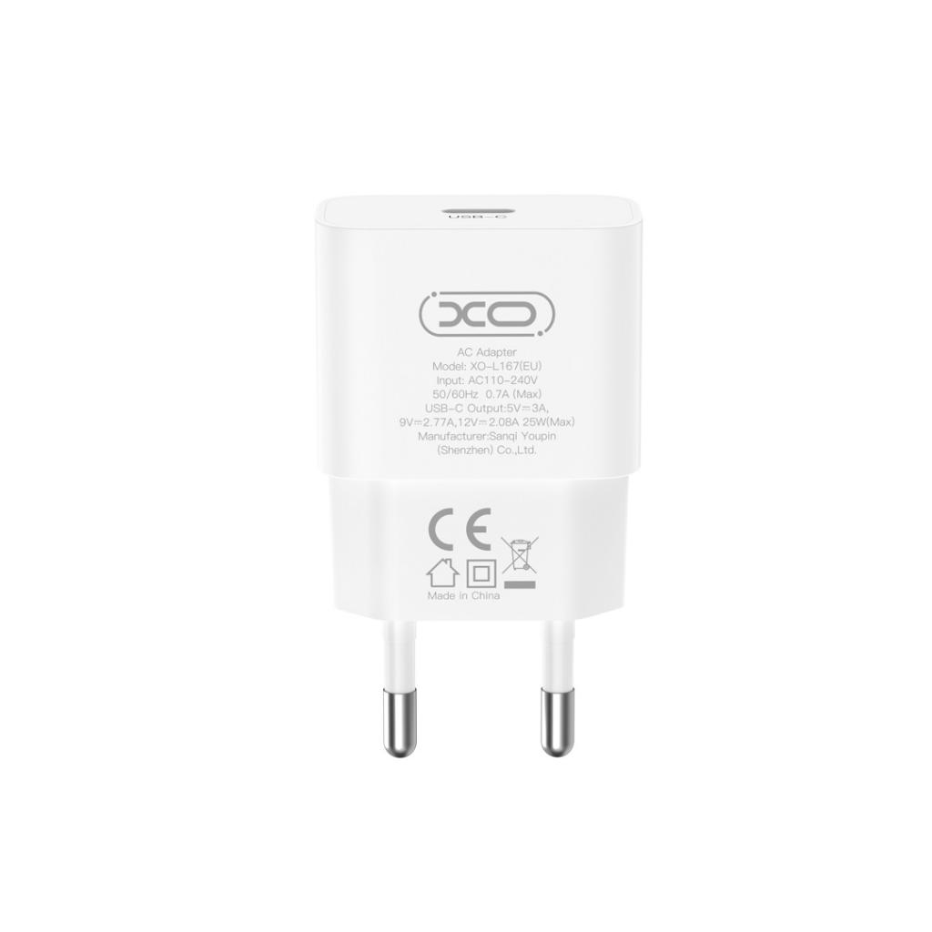 Nettlader med Lightning-kabel XO Design L167, 25W, 3A, 1 x USB-C, hvit