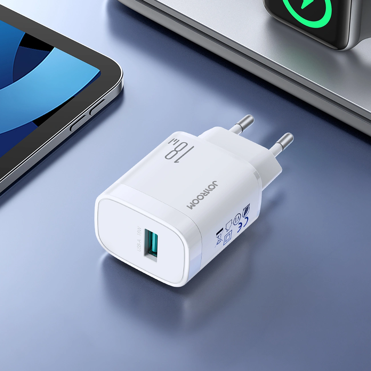 Nettlader med USB-C-kabel Joyroom JR-TF4, 18W, 3A, 1 x USB-A, Hvit