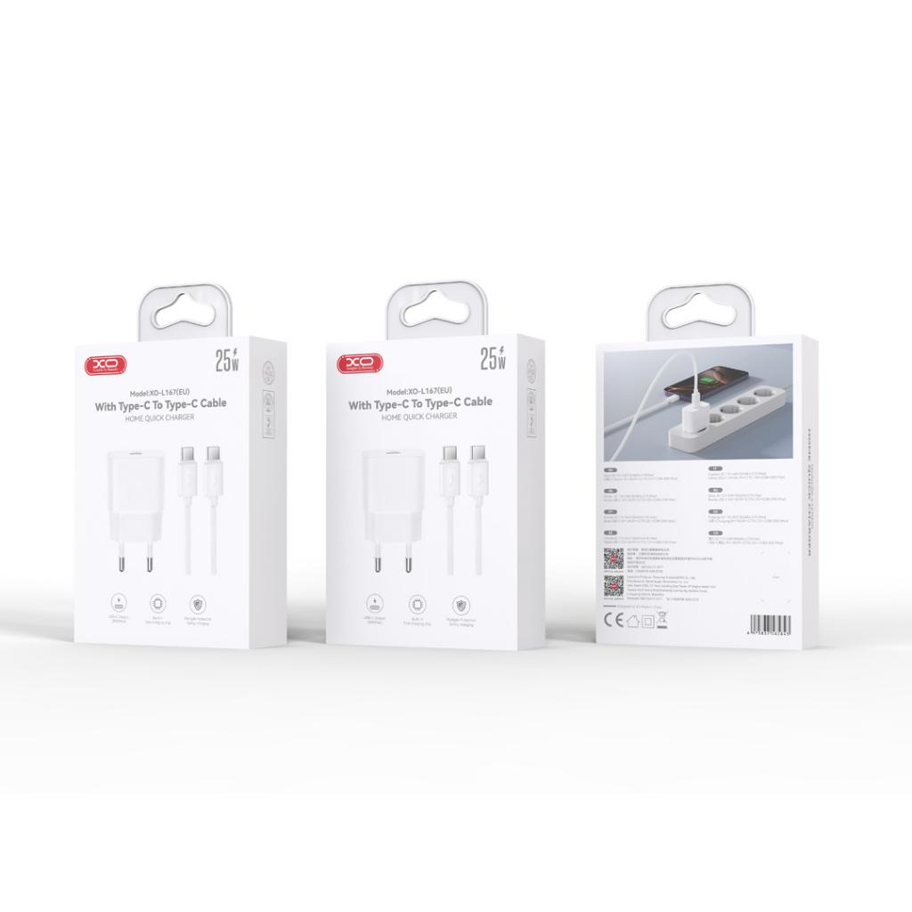 Nettlader med USB-C-kabel XO Design L167, 25W, 3A, 1 x USB-C, Hvit