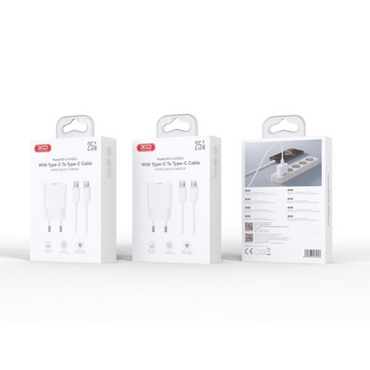 Nettlader med USB-C-kabel XO Design L167, 25W, 3A, 1 x USB-C, Hvit