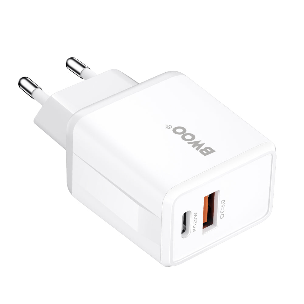 Nettlader med Lightning-kabel BWOO CDA182, 38W, 3A, 1 x USB-A - 1 x USB-C, Hvit
