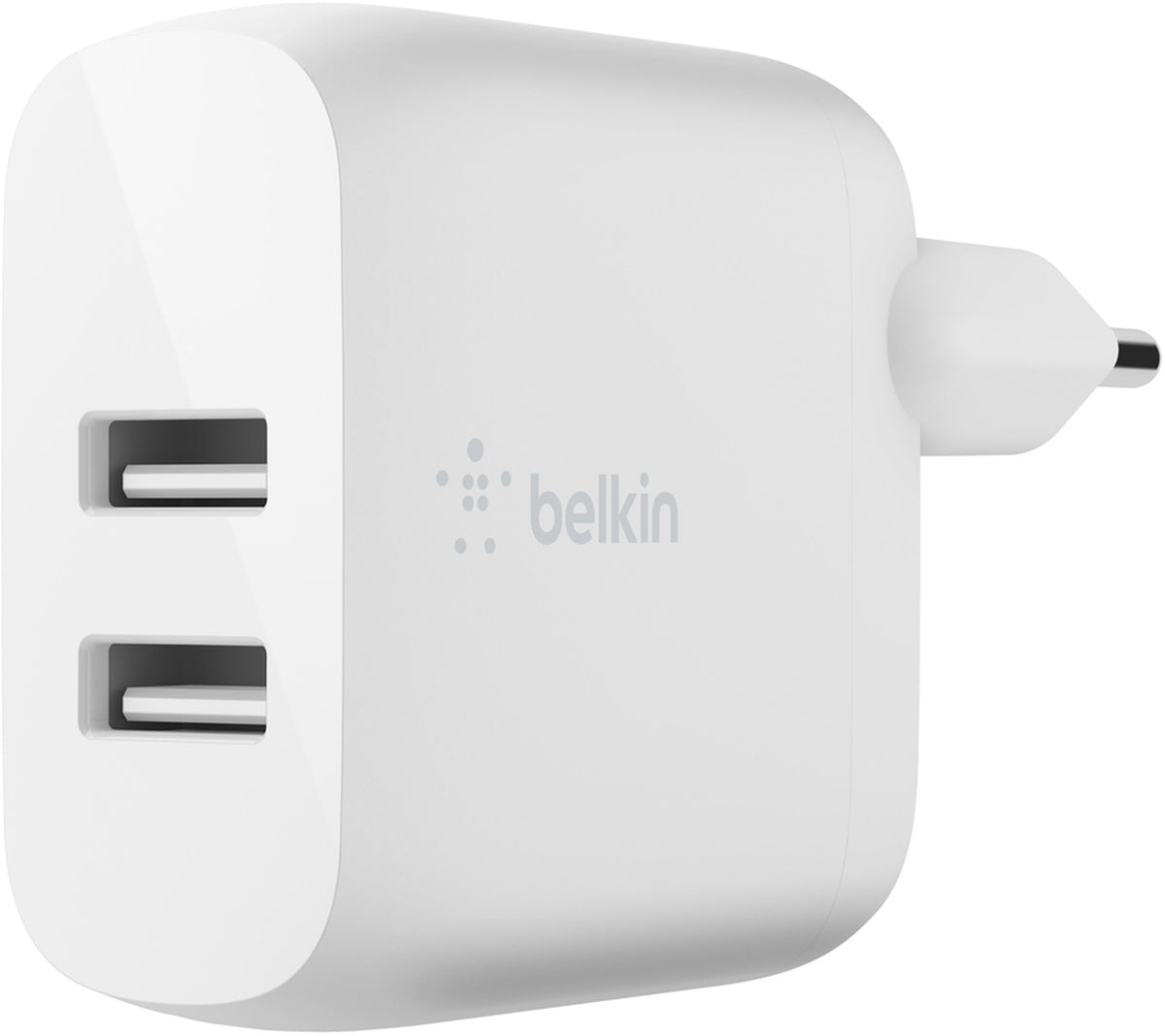 Nettlader med USB-C-kabel Belkin BoostCharge Dual, 24W, 2,4A, 2 x USB-A, hvit WCE001vf1MWH