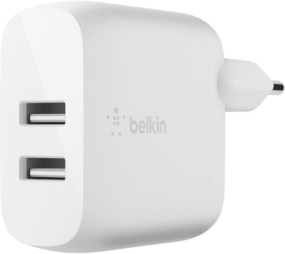 Nettlader med USB-C-kabel Belkin BoostCharge Dual, 24W, 2,4A, 2 x USB-A, hvit WCE001vf1MWH