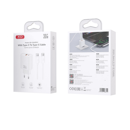 Nettlader med USB-C-kabel XO Design CE42, 30W, 3A, 1 x USB-A - 1 x USB-C, Hvit