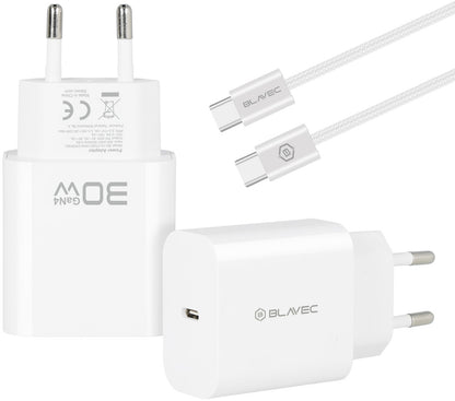 Blavec BC-14 USB-C-nettlader med kabel, 30 W, 3 A, 1 x USB-C, hvit