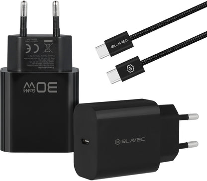 Blavec BC-14 nettadapter med USB-C-kabel, 30 W, 3 A, 1 x USB-C, svart