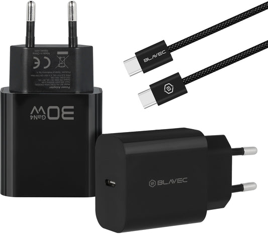 Blavec BC-14 nettadapter med USB-C-kabel, 30 W, 3 A, 1 x USB-C, svart