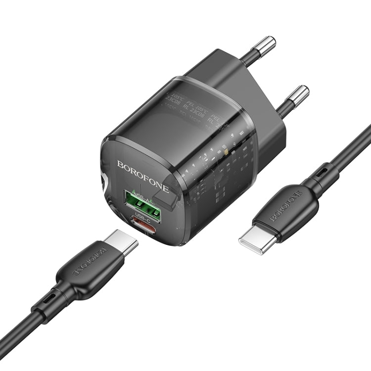 Nettlader med USB-C-kabel Borofone BN17 Sunlight, 20W, 3A, 1 x USB-A - 1 x USB-C, Svart